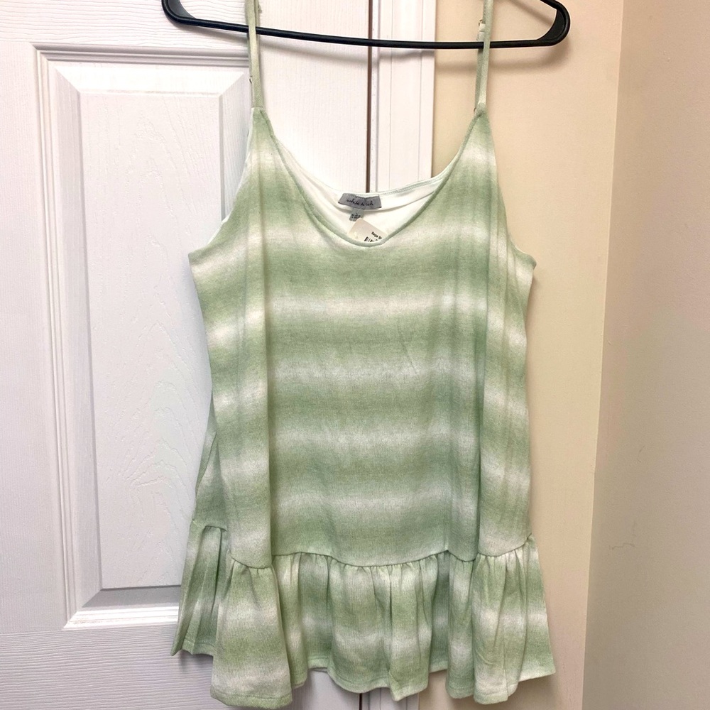 White Burch Adjustable Spaghetti Strap Tank - Green & White Stripes